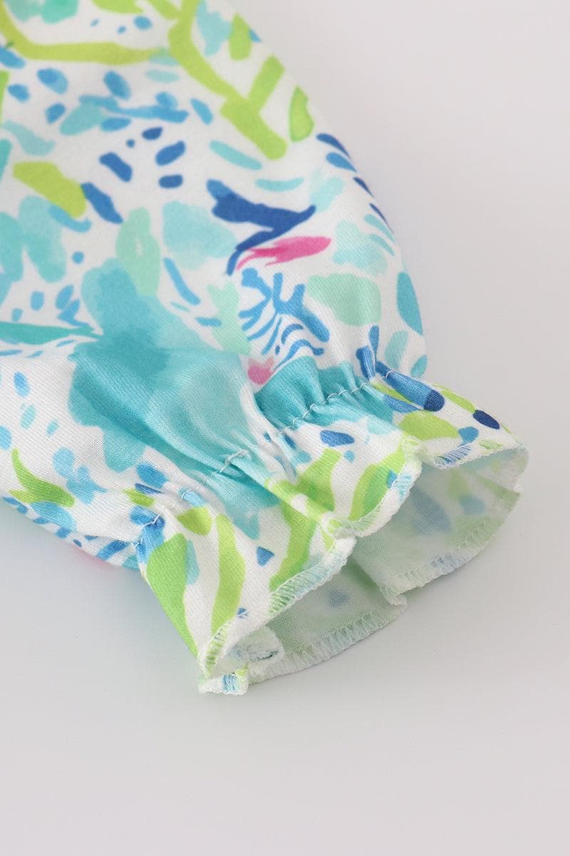 Green meadow splash ruffle bubble outfit