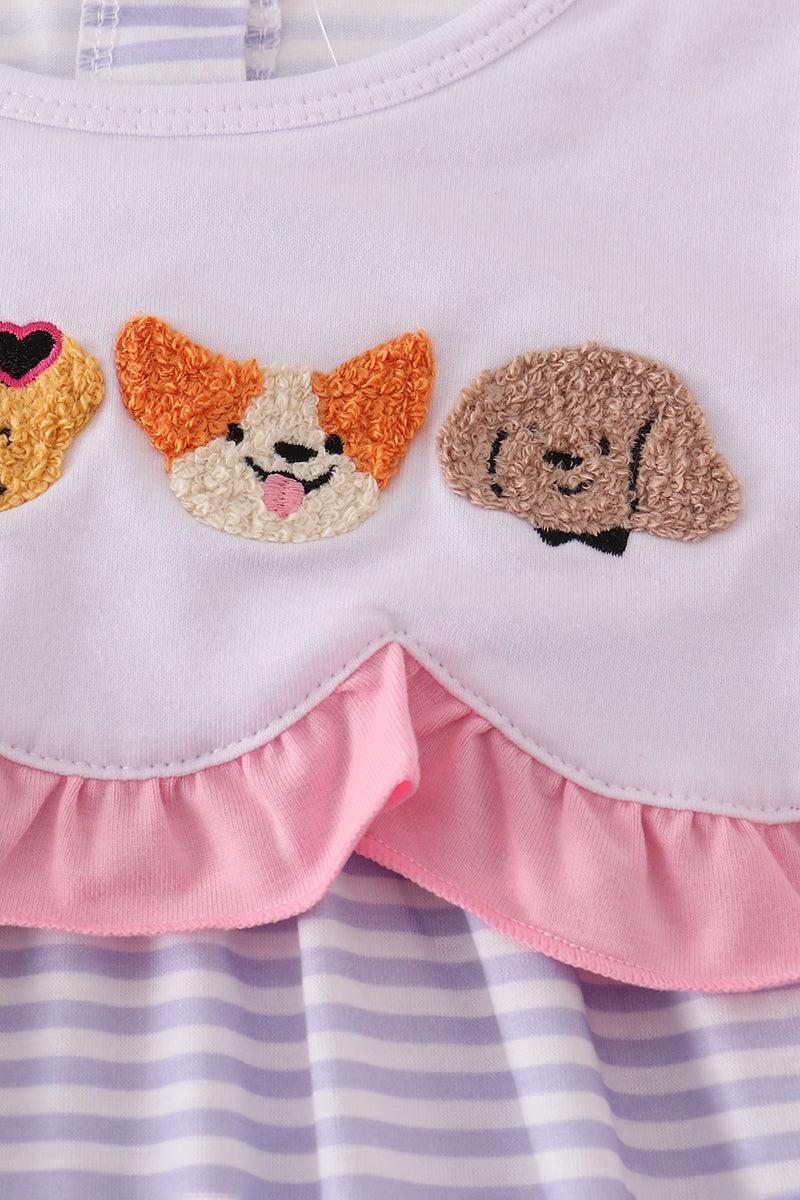 Purple puppy french knot stripe dress