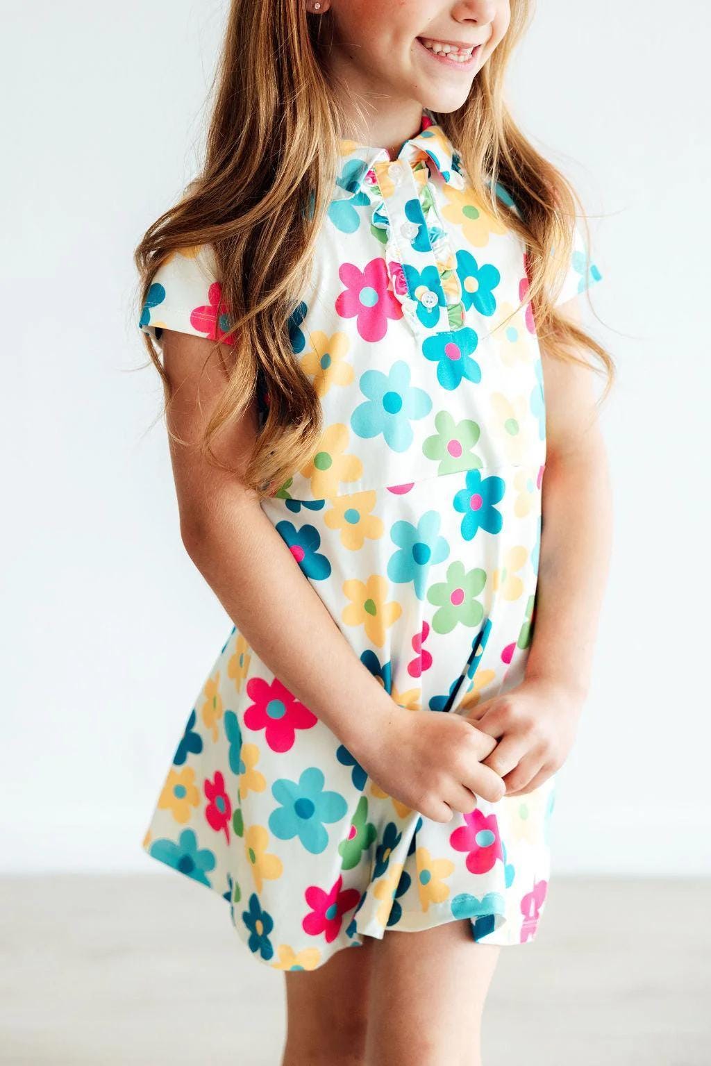 Groovy Blooms Short Sleeve Polo Dress