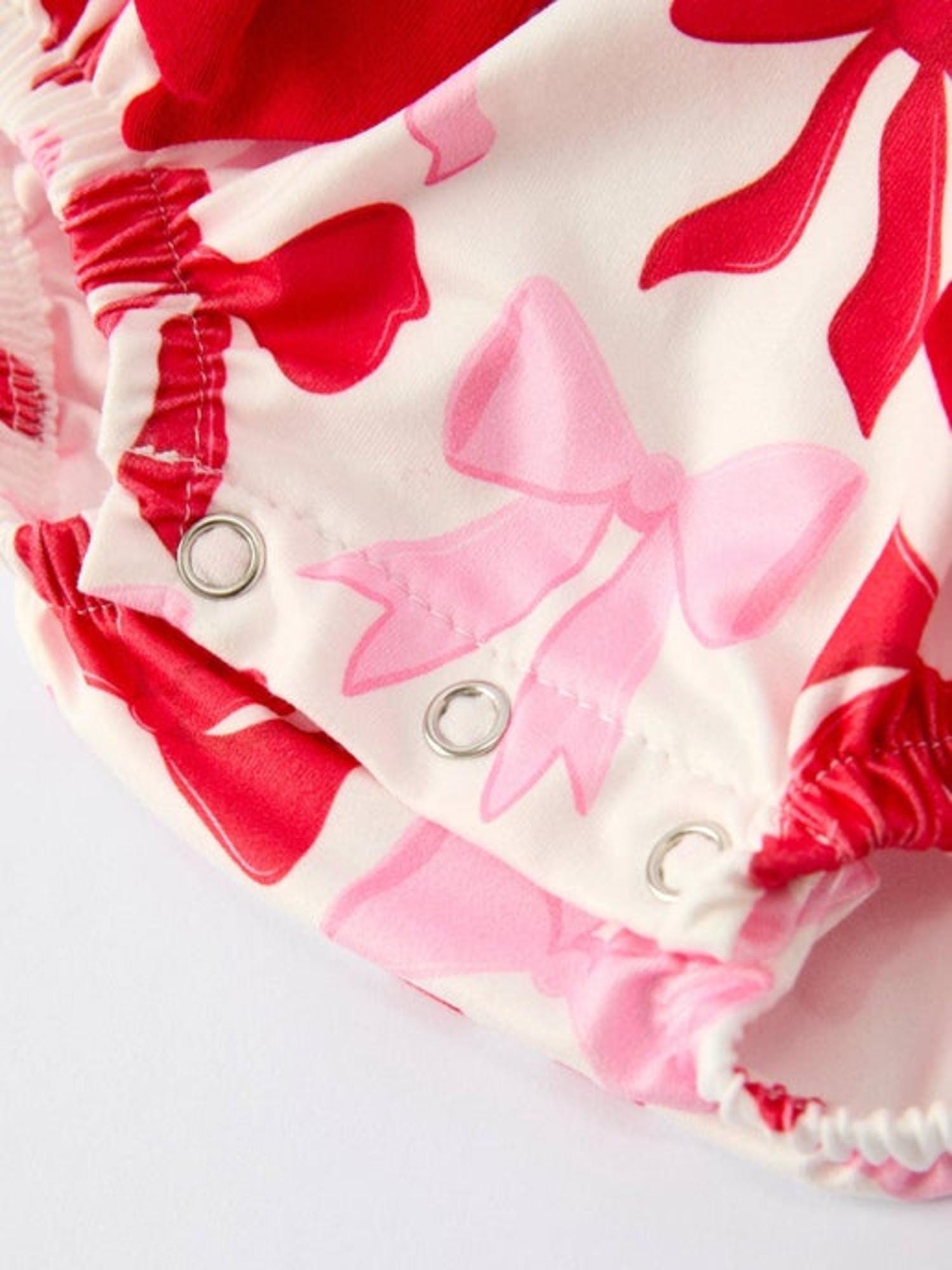 Baby Girls Valentine’s Bow Print Long Sleeve Ruffle Romper