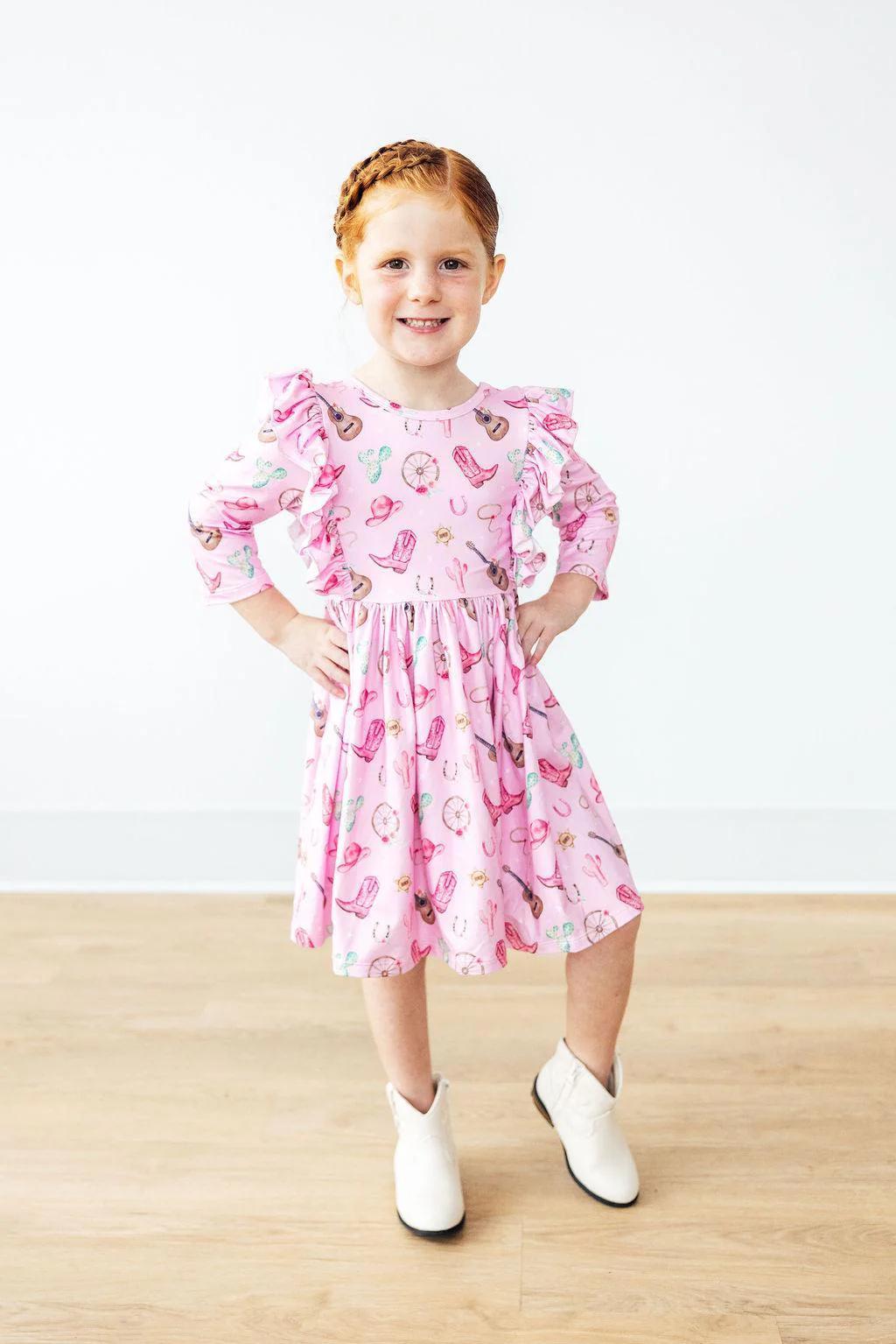 Boot Scootin' 3/4 Sleeve Ruffle Twirl Dress