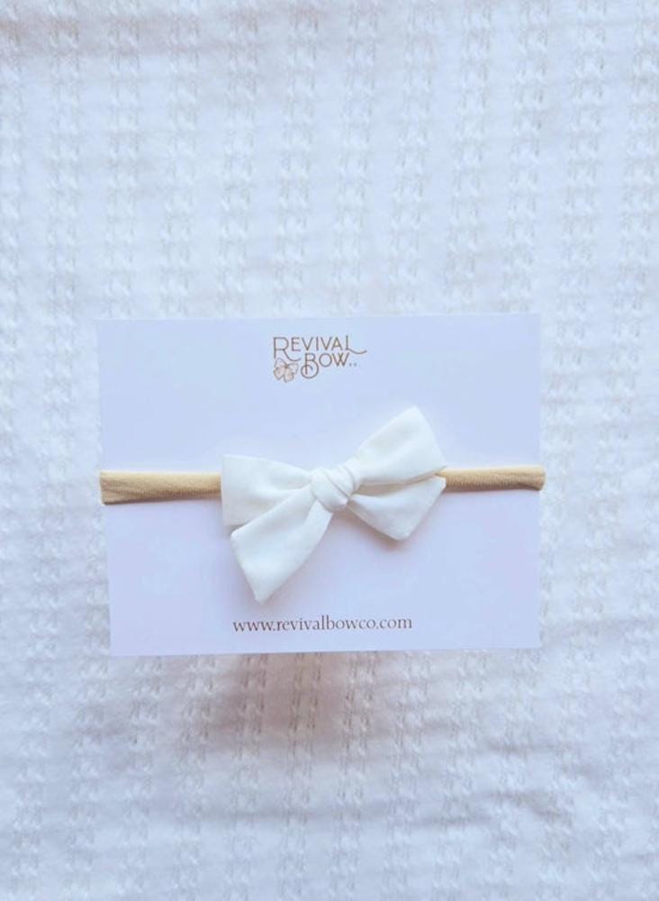 Mini Pinwheel Bow on Headband • Vanilla Cream • Fabric Bow