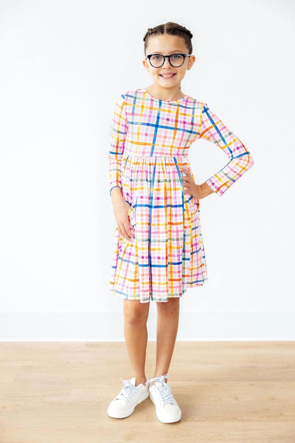 Plaid About You Long Sleeve Pocket Twirl Dress