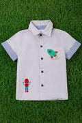Rocket Robot Embroidered Button Up Shirt