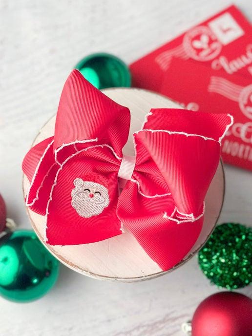Christmas Embroidered Moonstitch Hair Bow