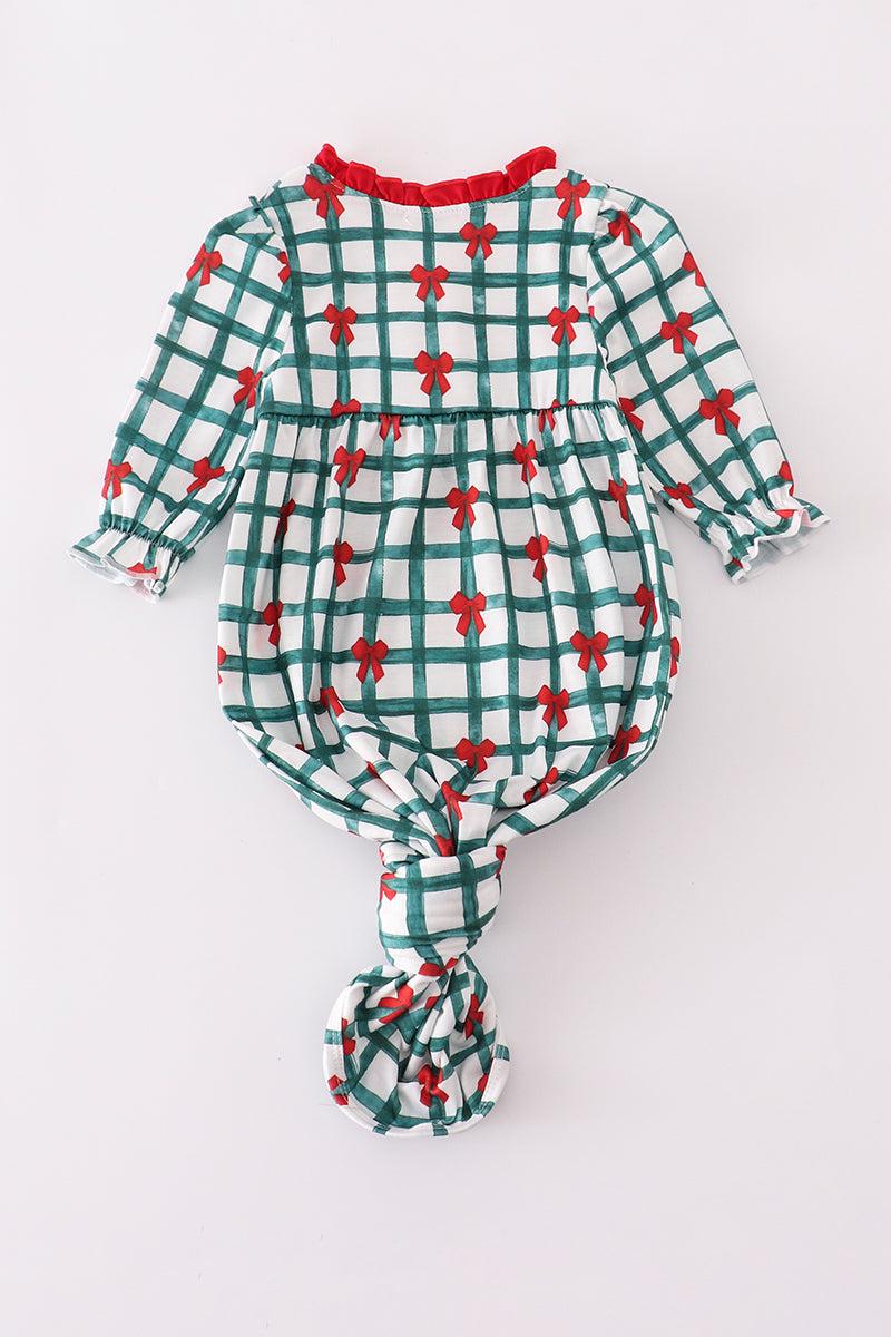 Plaid Ruffle Gown with Green Bow