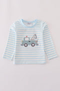 Blue crane applique stripe top