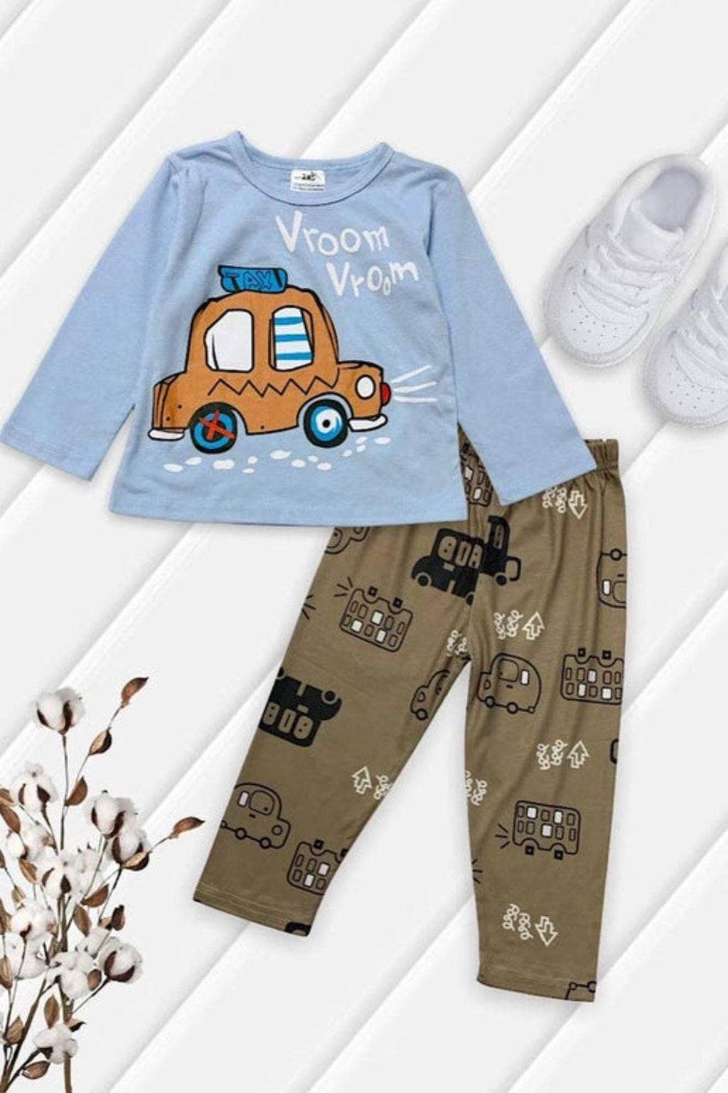Blue Pajamas Car Printed 2PC Set