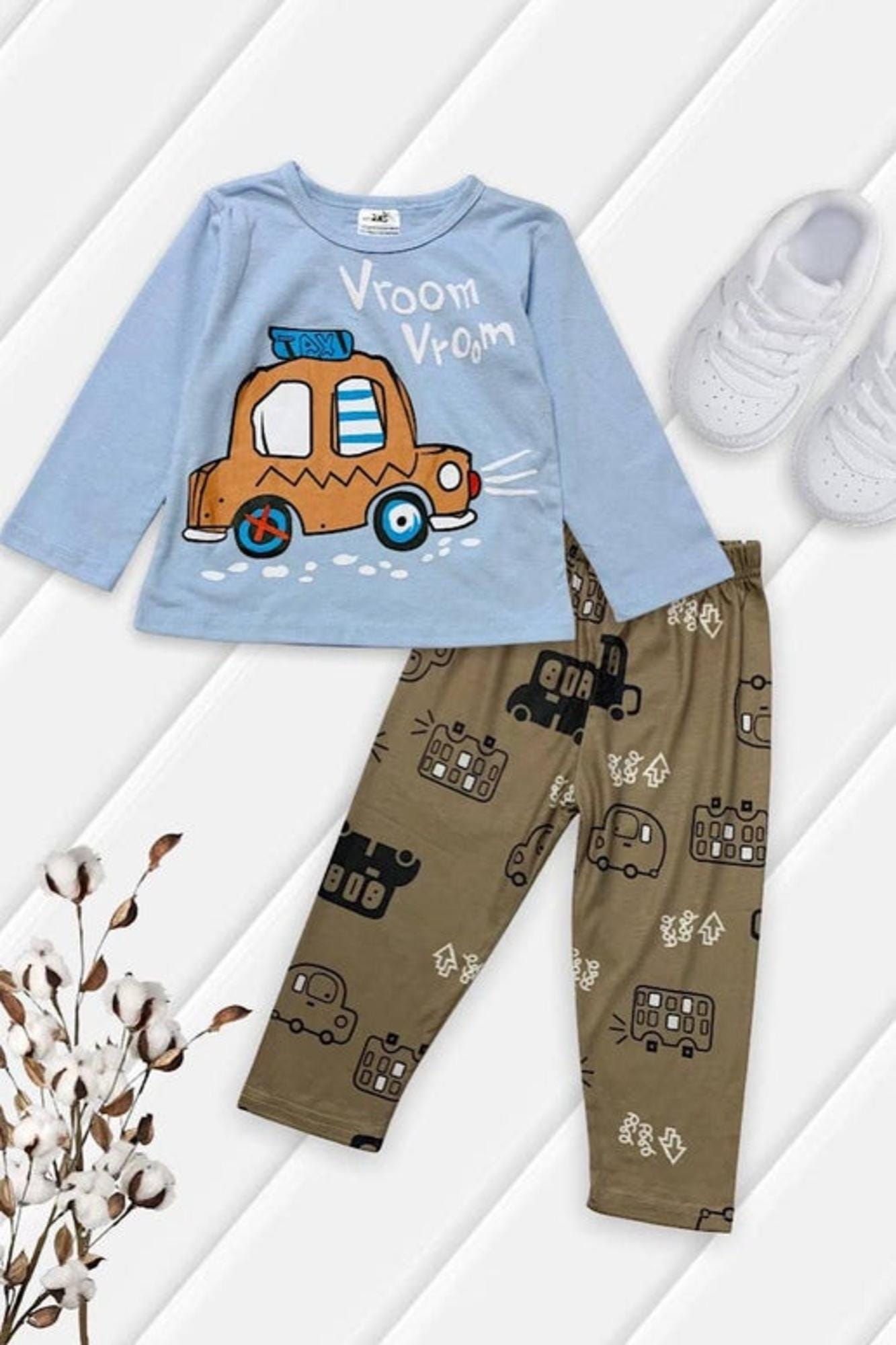 Blue Pajamas Car Printed 2PC Set