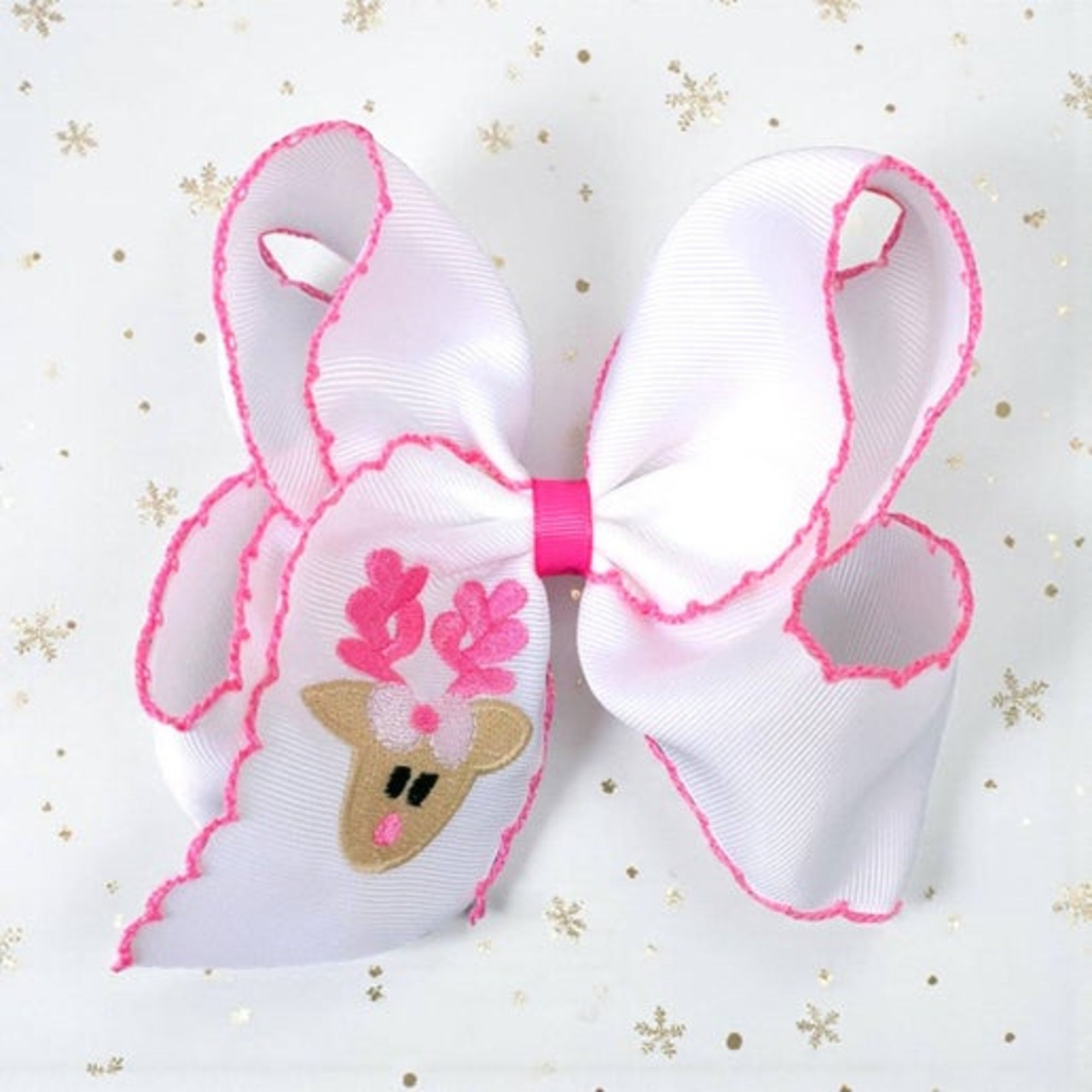 5" embroidered reindeer moon stitch hair bows