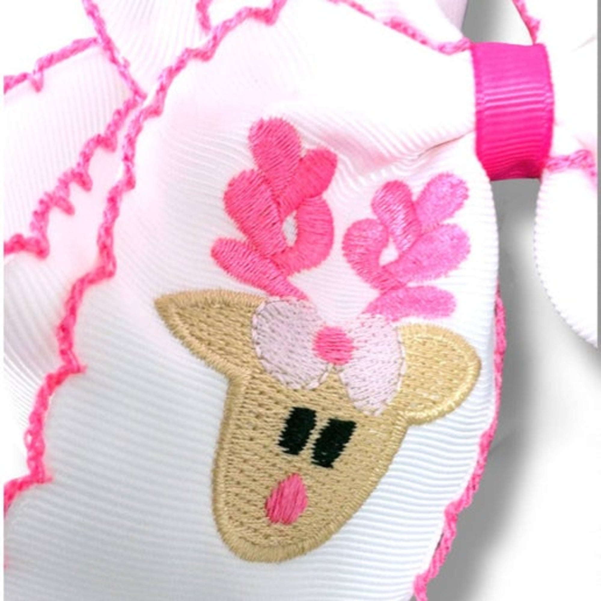 5" embroidered reindeer moon stitch hair bows