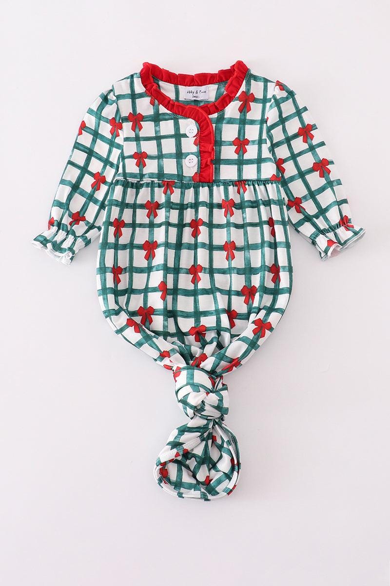 Plaid Ruffle Gown with Green Bow