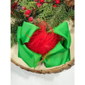 Green & Red Feather Puff Hair Bow - Alligator Clip - 6"