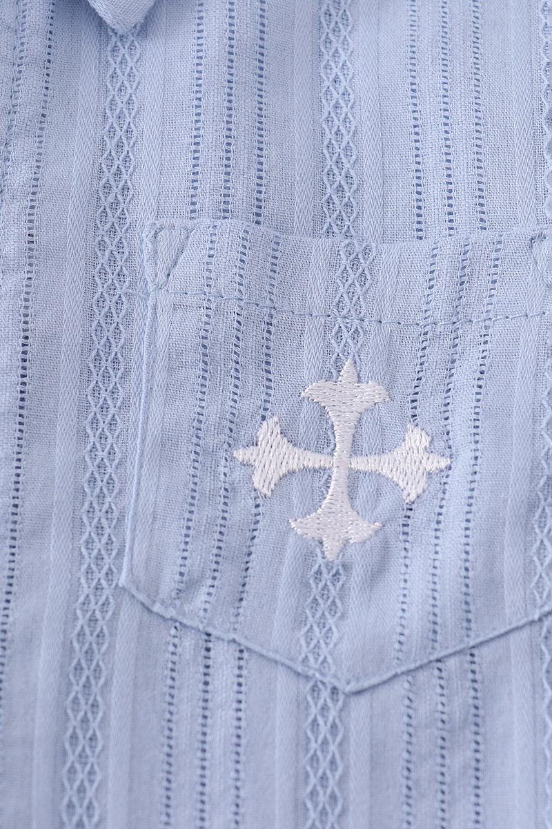 Blue cross embroidery button down shirt