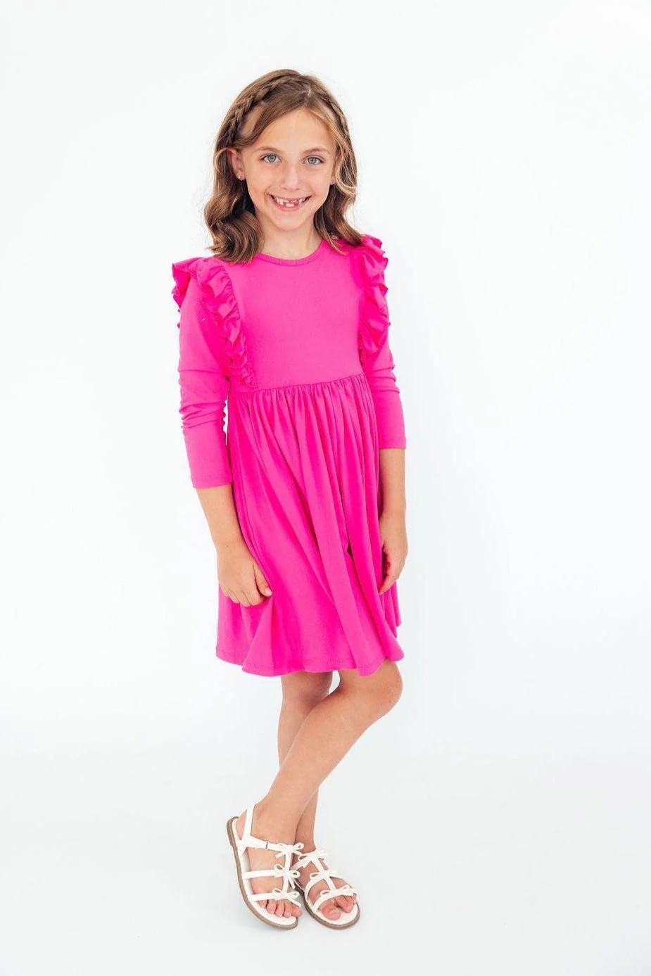 Hot Pink 3/4 Ruffle Twirl Dress
