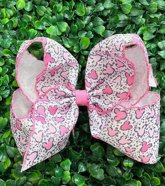 5" Multi printed hair bows with moon stitch trim