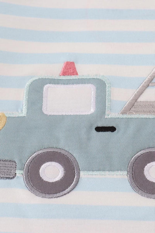 Blue crane applique stripe top
