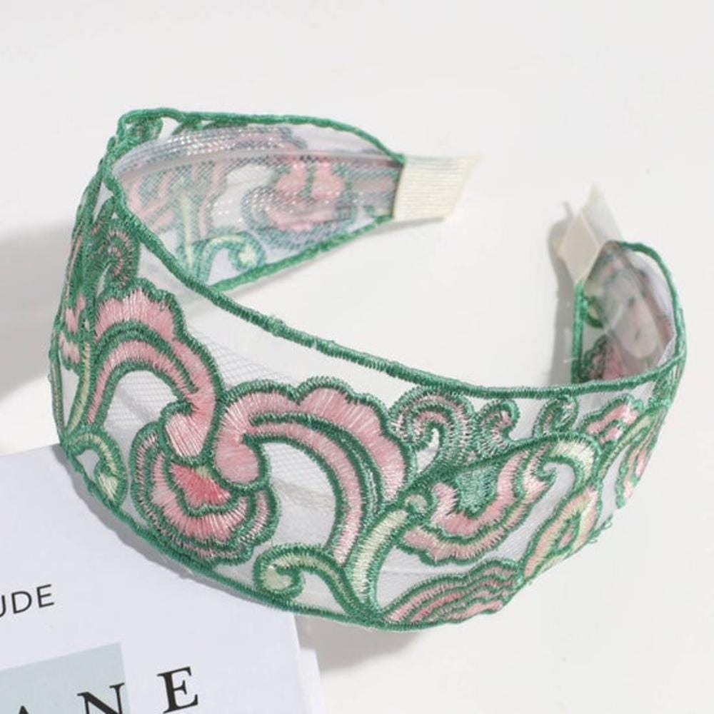 French Pastoral Mesh Floral Embroidered Headband