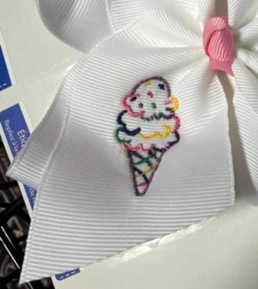 Ice Cream Embroidered Hair Bow