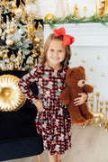Christmas Bears Long Sleeve Pocket Twirl Dress