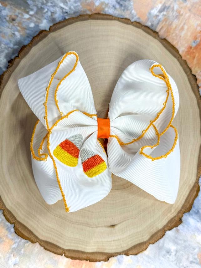 Fall Embroidered Moonstitch Hair Bow