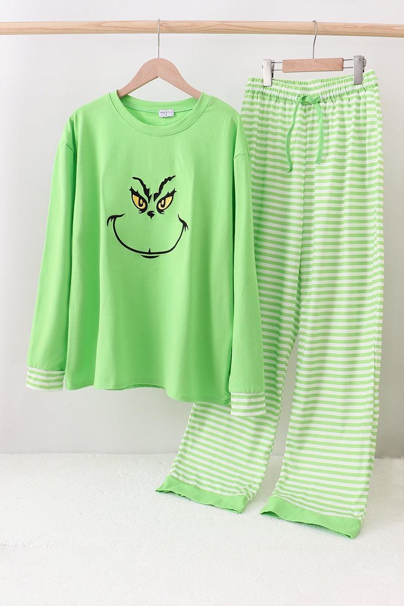 Grinch Pajama Set, Festive Cotton Blend Adult Loungewear