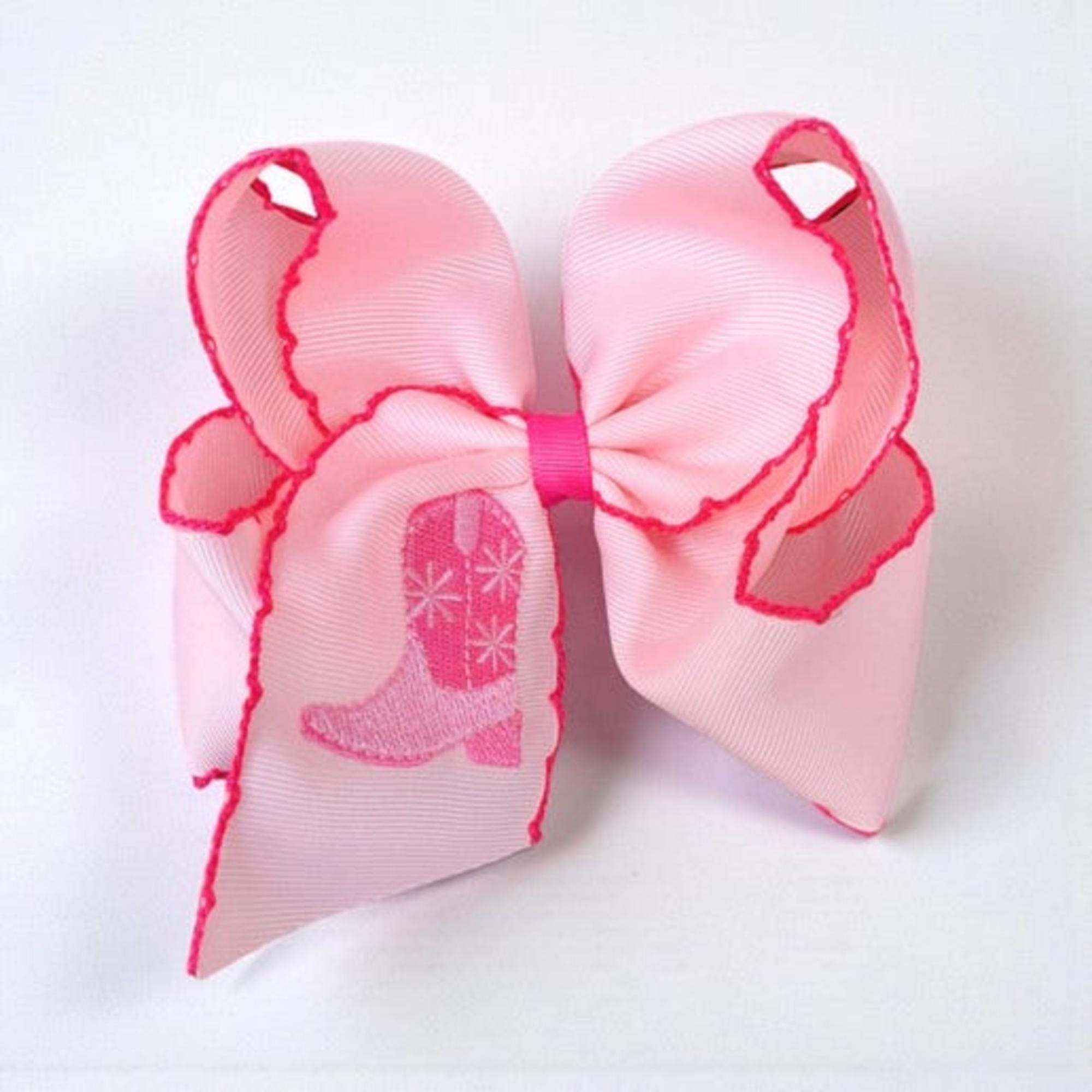 Western boot embroidered hair bow with  moon stitch.