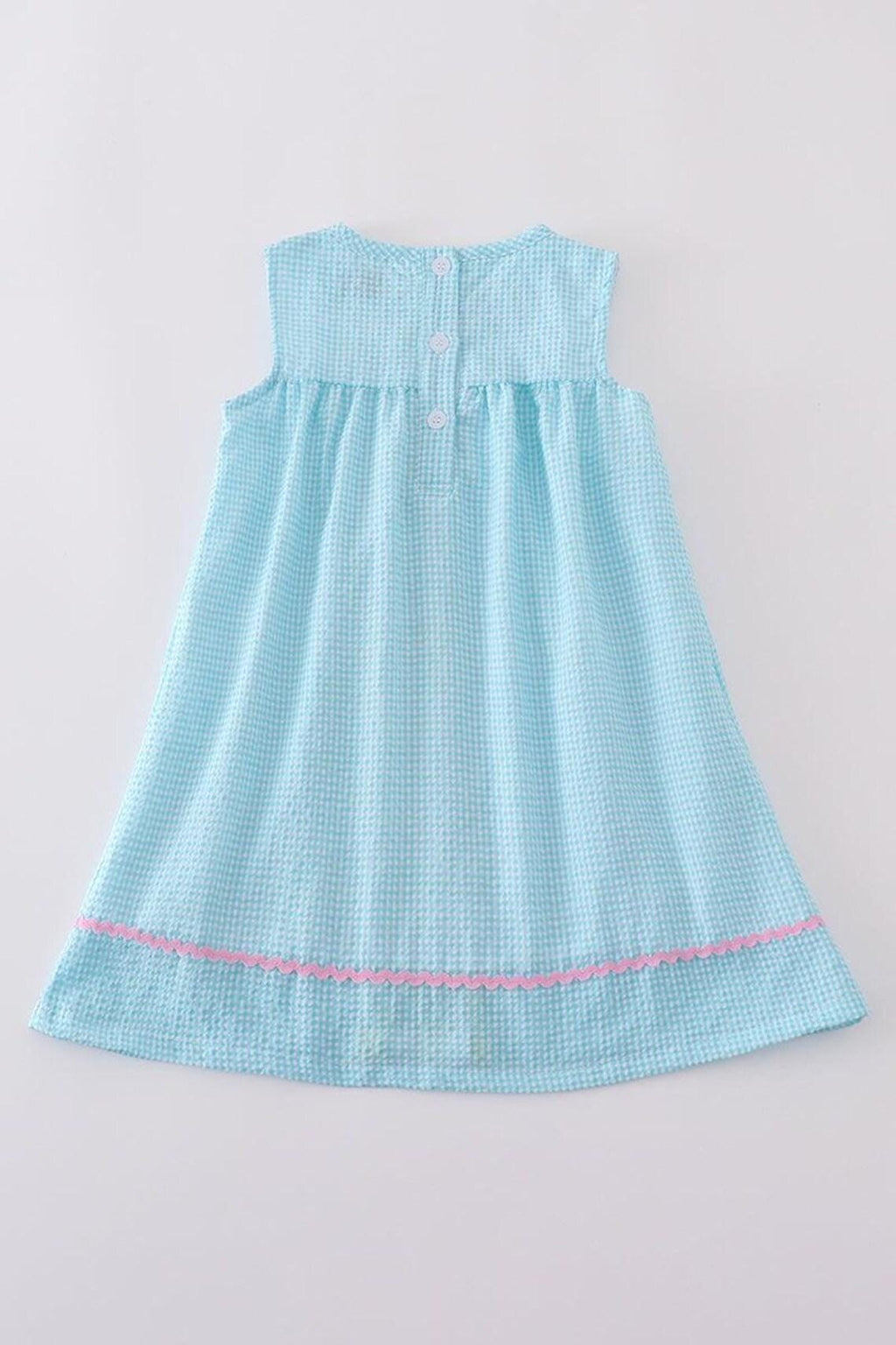 Mint bunny egg embroidery gingham dress