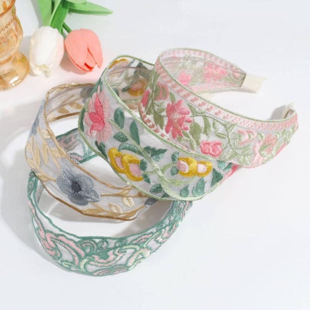 French Pastoral Mesh Floral Embroidered Headband