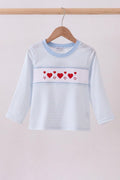 Blue heart smocked stripe top