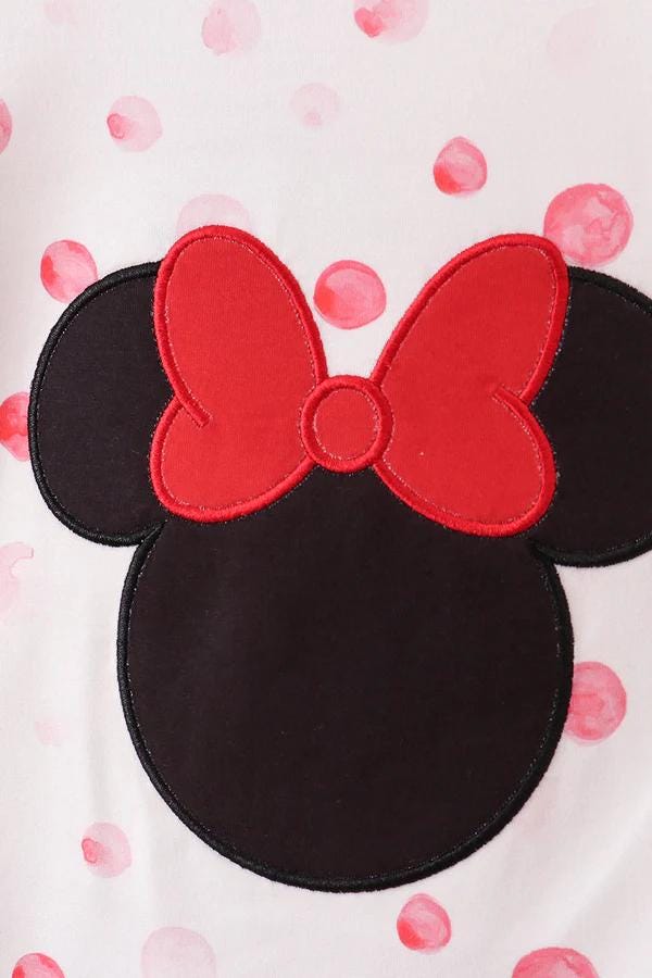 Minnie mouse applique red polka dot pants set