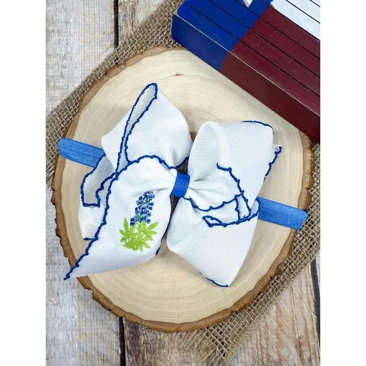 Floral Embroidered Moonstitch Bow Headband