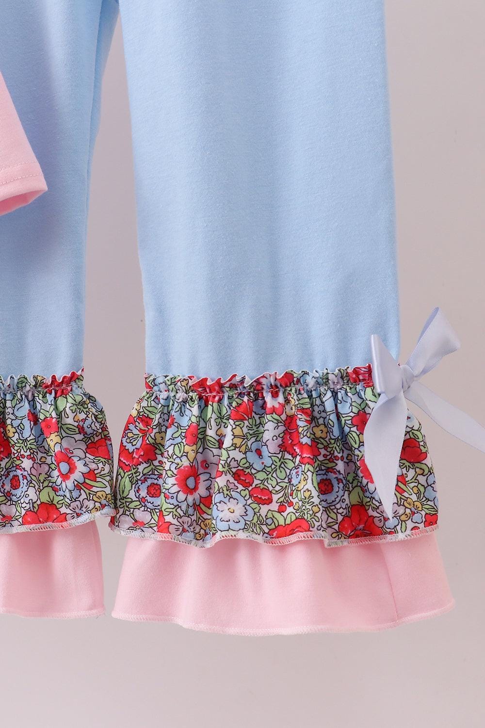 Pink Christmas tree applique ruffle dress set