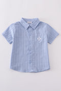 Blue cross embroidery button down shirt
