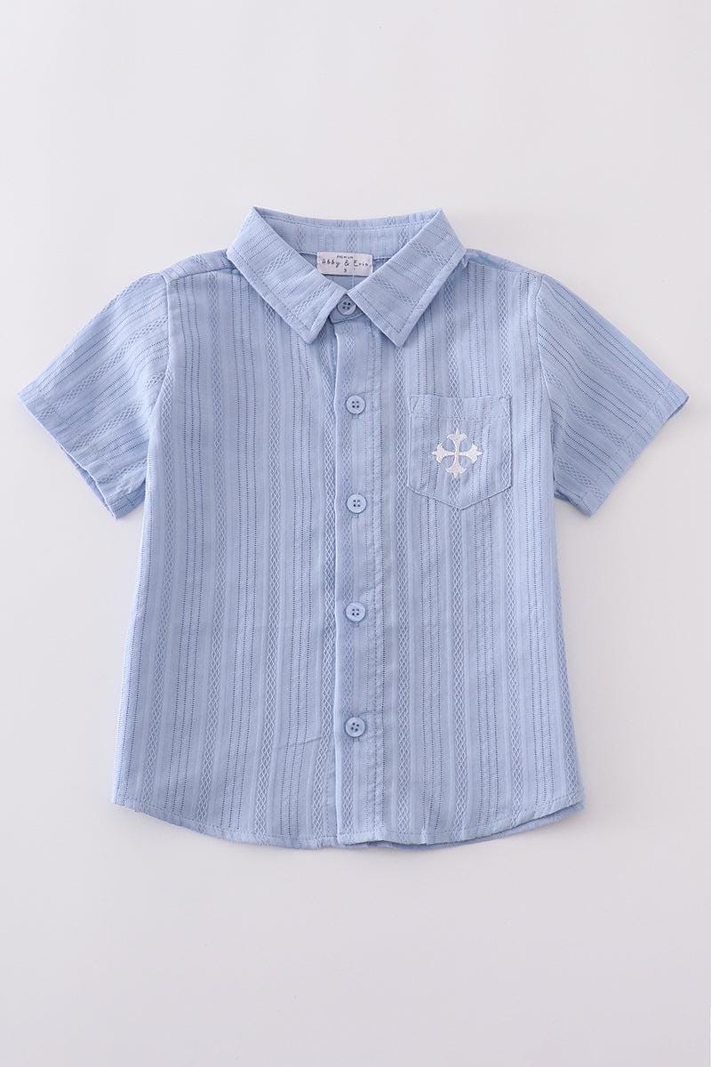 Blue cross embroidery button down shirt