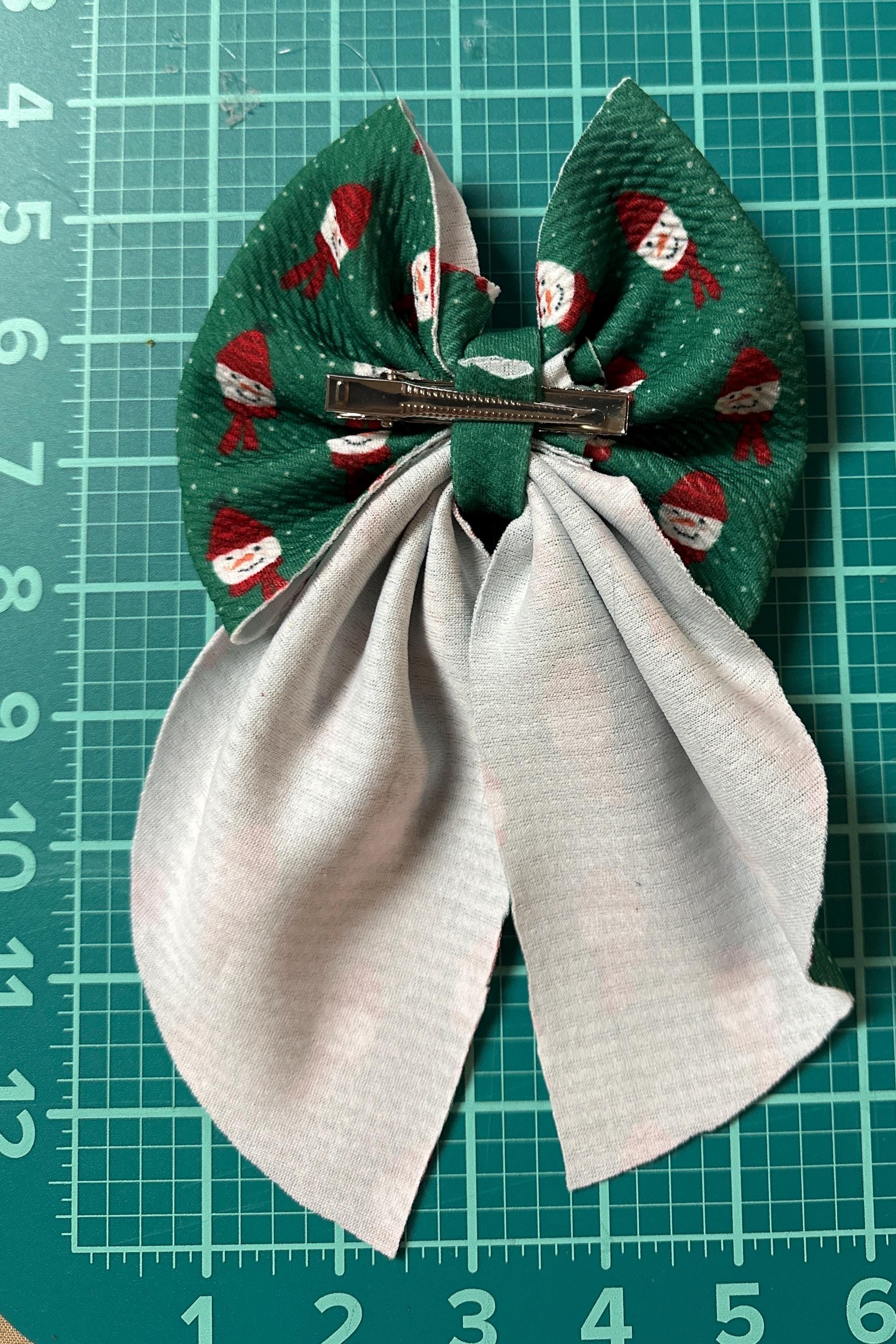 Christmas Snowman Fabric Hair Bow - Holiday Sailor Bow