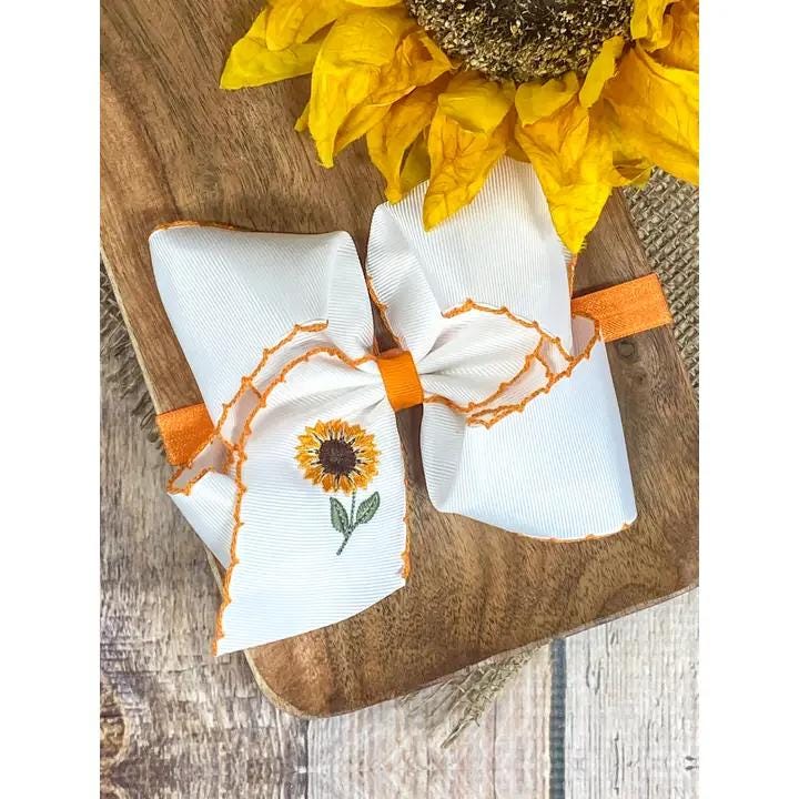 Floral Embroidered Moonstitch Bow Headband