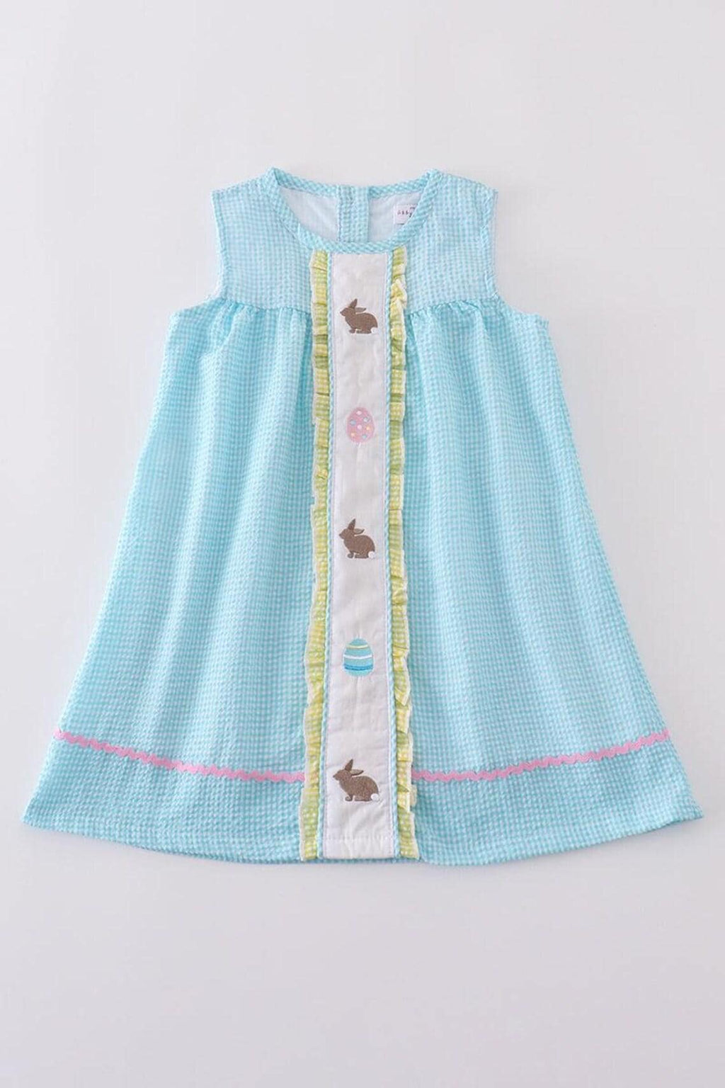 Mint bunny egg embroidery gingham dress