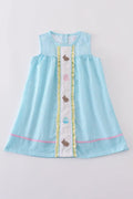 Mint bunny egg embroidery gingham dress