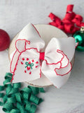 Christmas Embroidered Moonstitch Hair Bow
