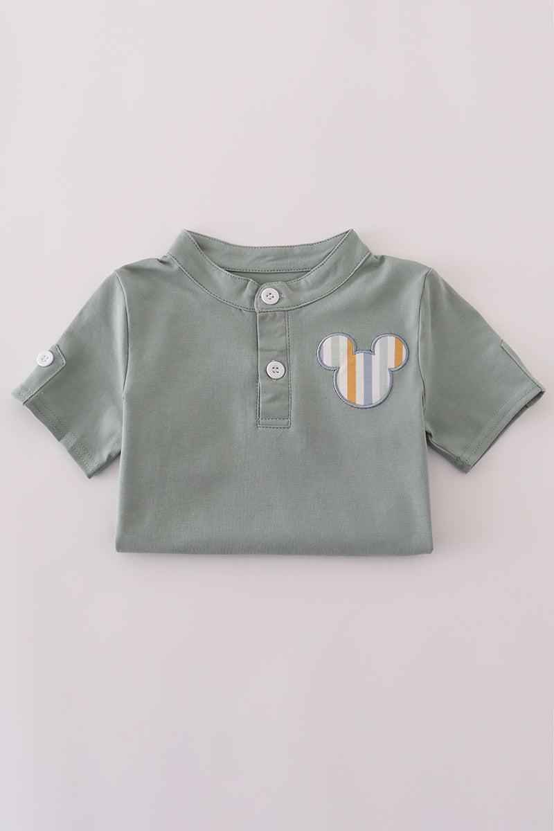Green Mickey Mouse character applique shorts set