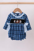Navy nativity embroidery plaid bubble