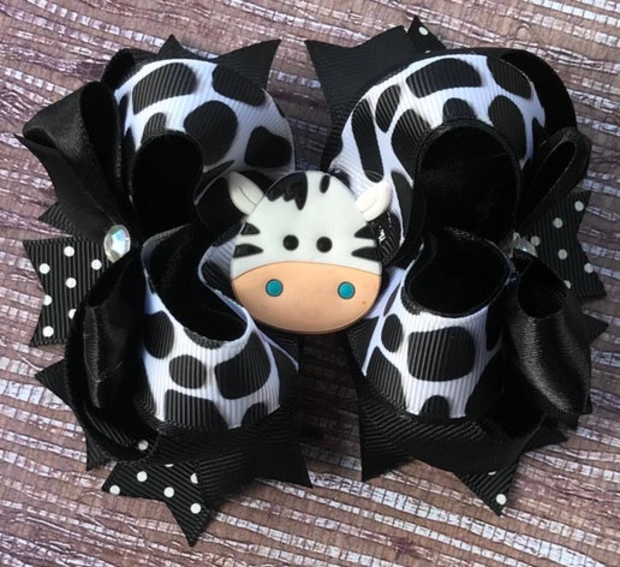 Handmade Girls Cow Print OTT Hair Bow