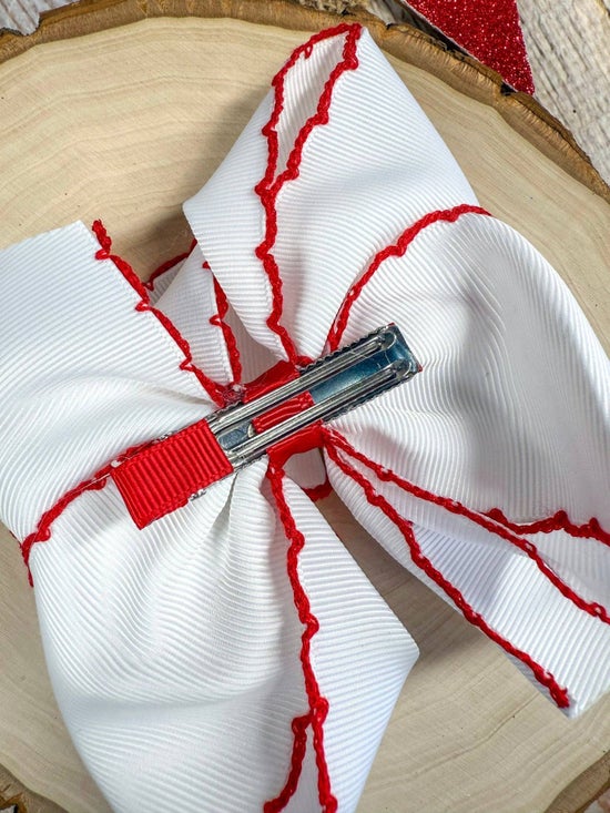 American Flag Embroidered Moonstitch Hair Bow