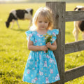 Blue Cow Flutter Sleeve Dress