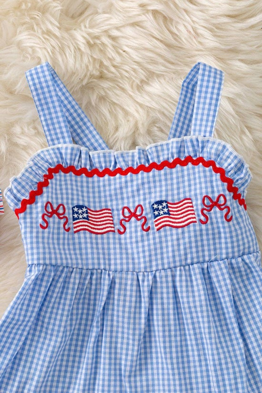 Blue gingham patriotic tiered dress