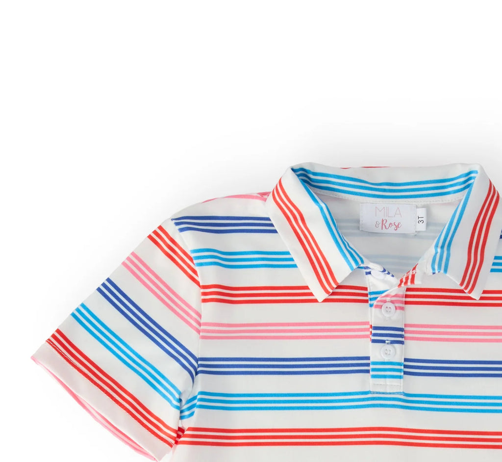 Boys Red, White & Stripe Short Sleeve Polo
