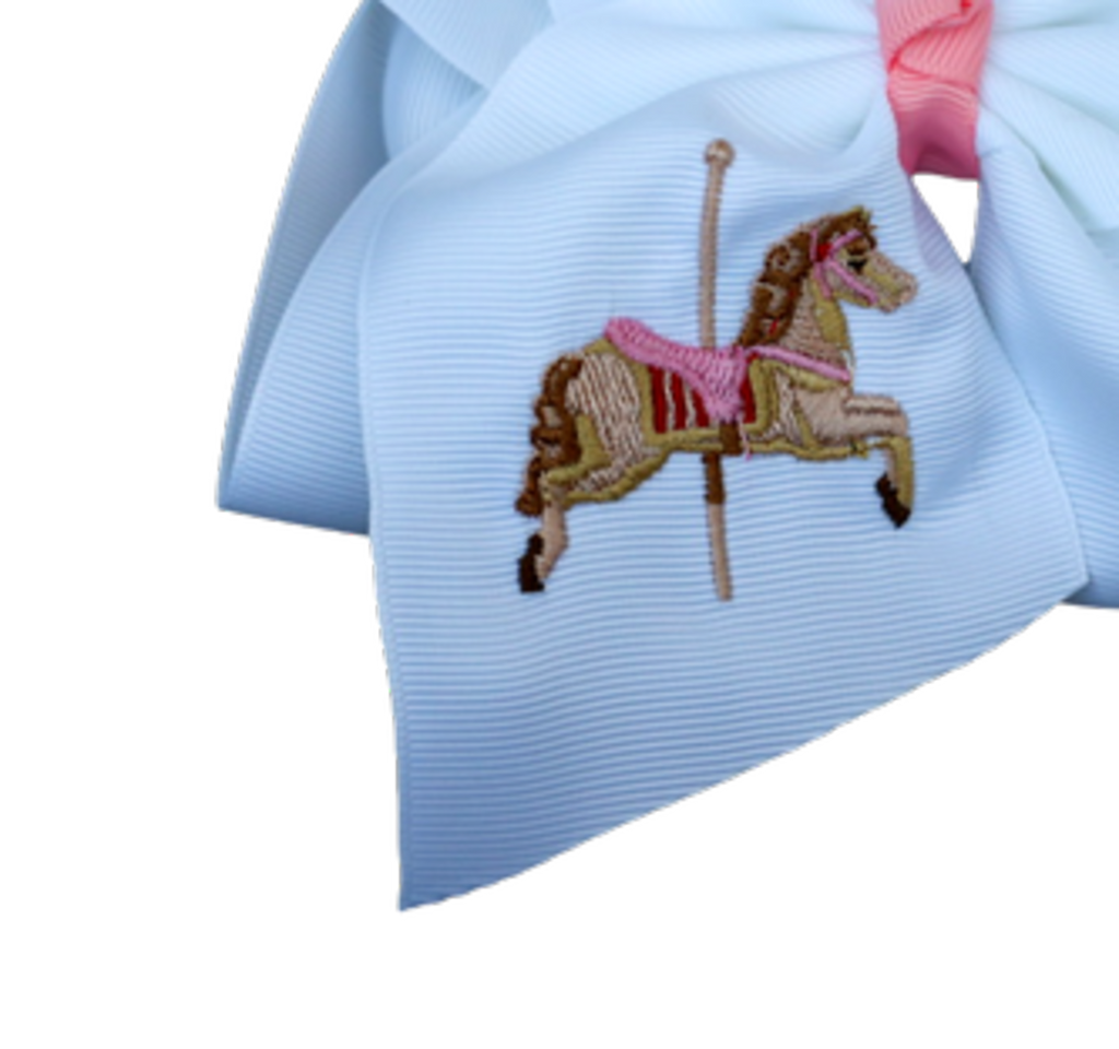 Carousel Horse Embroidered Hair Bow