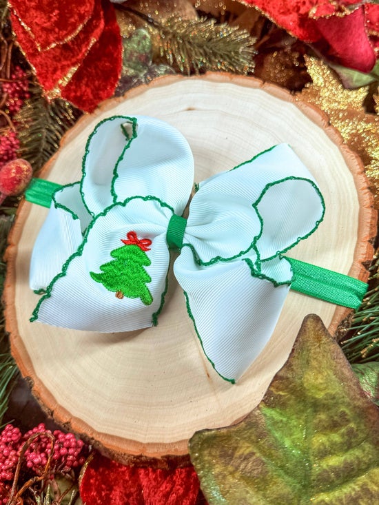 Christmas Embroidered Moonstitch Bow Headband