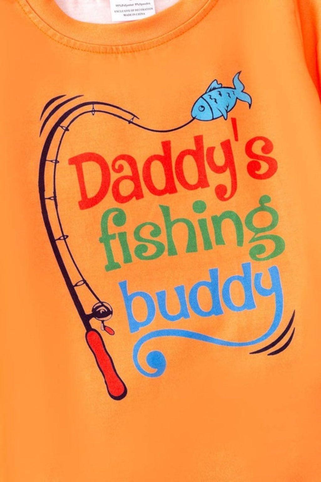 "Daddy's Fishing buddy" Orange tee & fish printed shorts